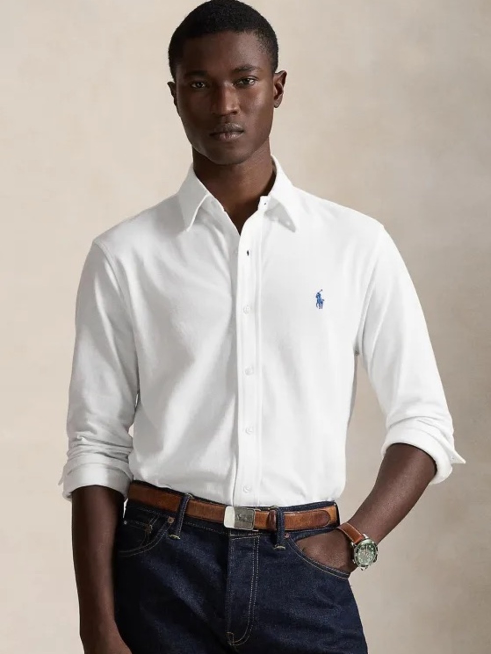 Polo Ralph Lauren Featherweight Mesh Shirt White Button Down Men’s L Cotton EUC